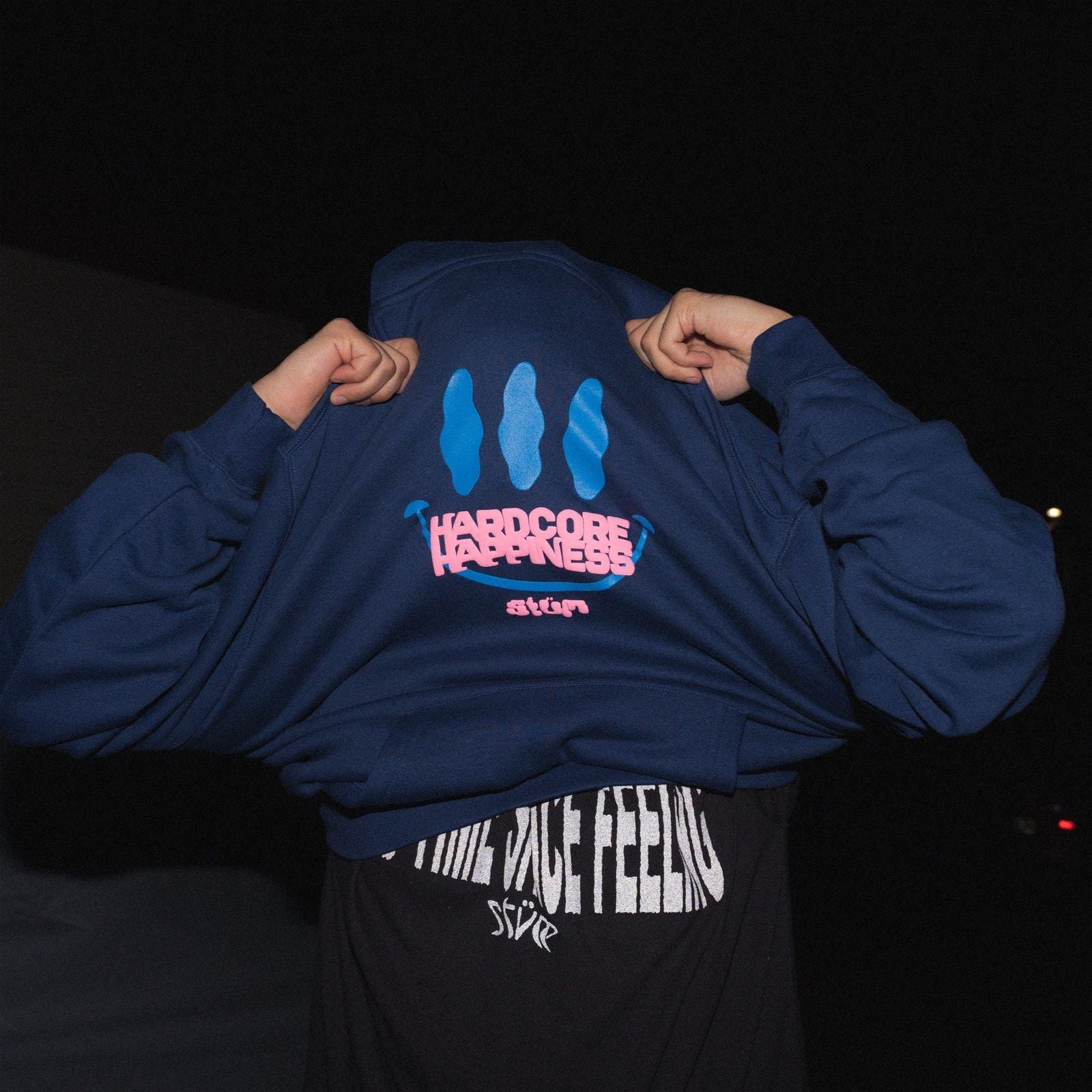 Hardcore Happiness Hood - Navy - STÜM Productions